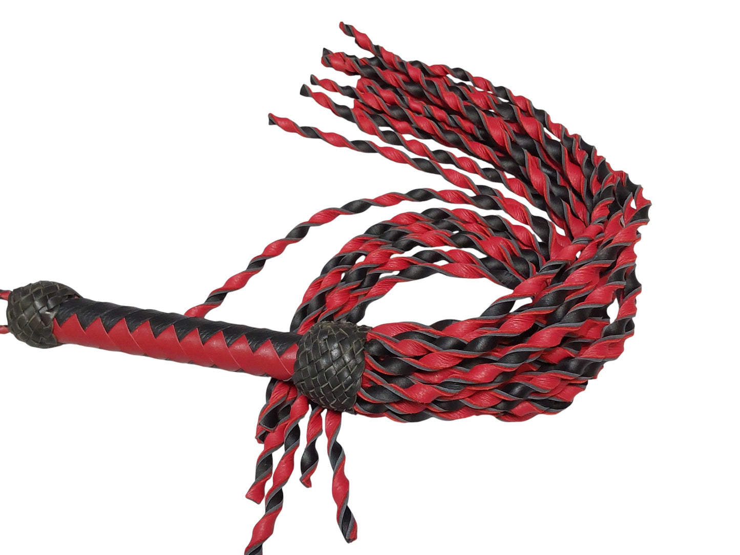 Hand Made 100% Leather, Loose Twist Flogger, Red and Black