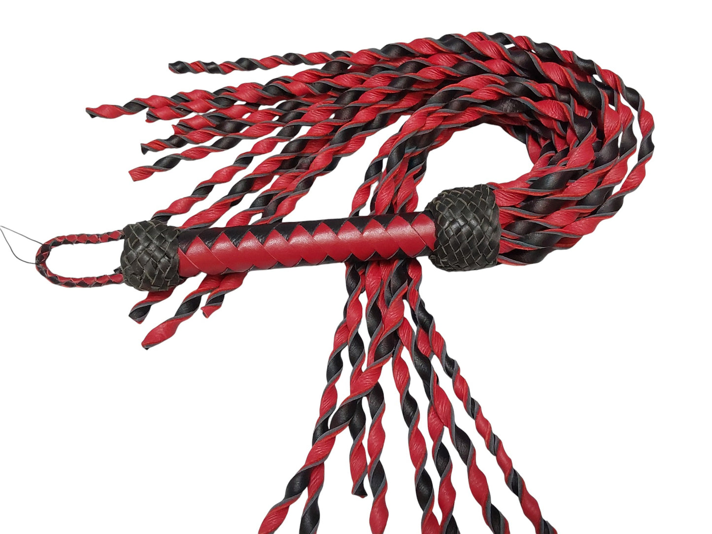 Hand Made 100% Leather, Loose Twist Flogger, Red and Black