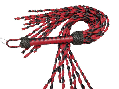 Hand Made 100% Leather, Loose Twist Flogger, Red and Black