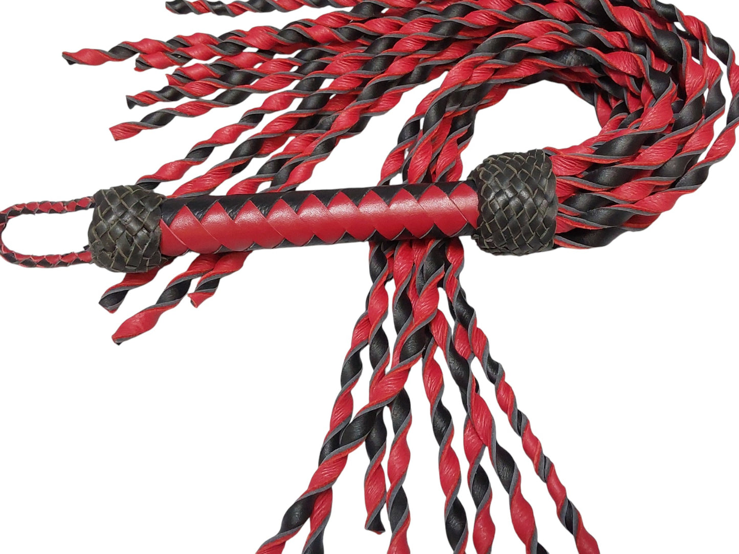 Hand Made 100% Leather, Loose Twist Flogger, Red and Black