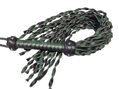 Hand Made 100% Leather, Loose Twist Flogger, Green and Black
