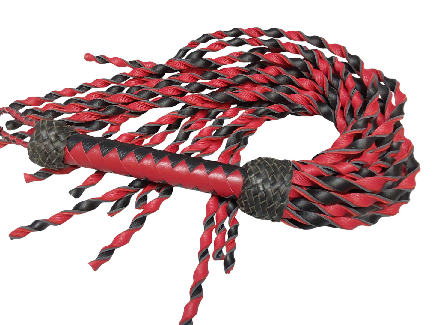Hand Made 100% Leather, Loose Twist Flogger, Red and Black