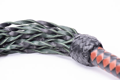 Hand Made 100% Leather, Tight Twist Flogger, Green and Black