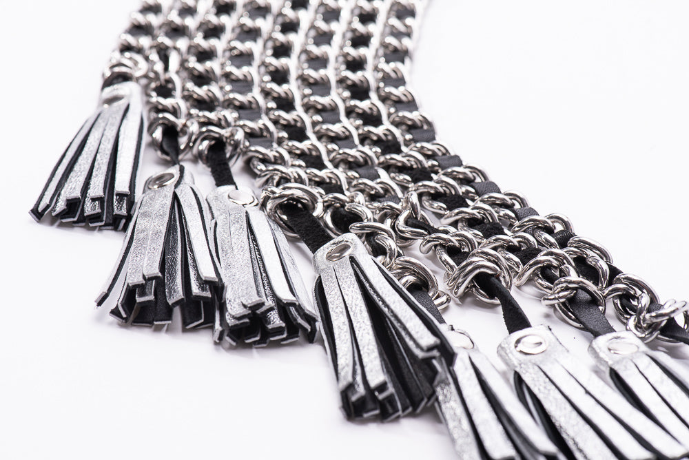 Hand Made Chain Flogger With leather Inlay  30cm Falls - The Wow Factor, Pure Bling.