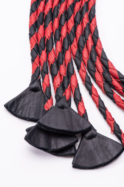 Hand Crafted Leather Traditional Cat of 9 Tails  , Red and Black