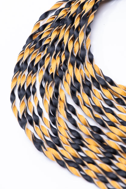 Hand Made 100% Leather, Thin Twist Flogger, Yellow and Black - Bumble-Bee