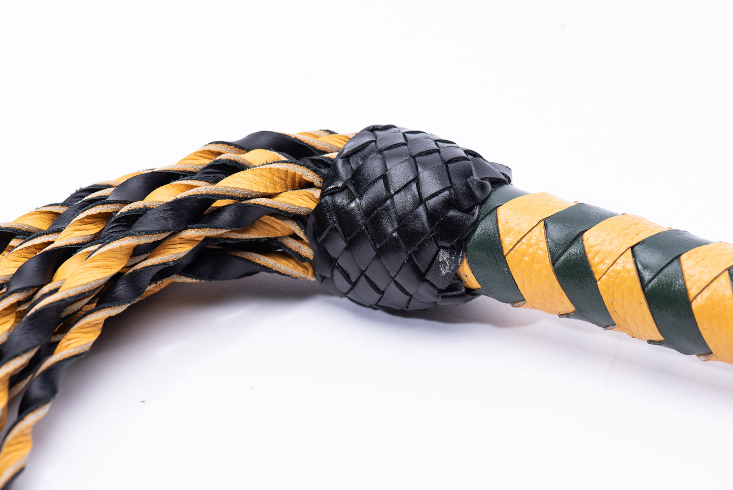 Hand Made 100% Leather, Thin Twist Flogger, Yellow and Black - Bumble-Bee