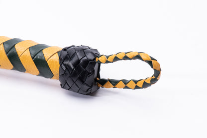 Hand Made 100% Leather, Thin Twist Flogger, Yellow and Black - Bumble-Bee