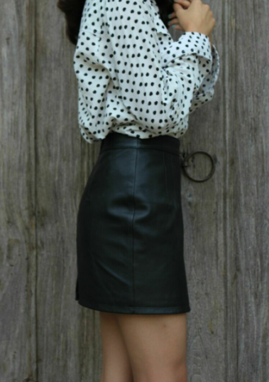 Hand Tailored Mid Length  Lamb Leather Skirt