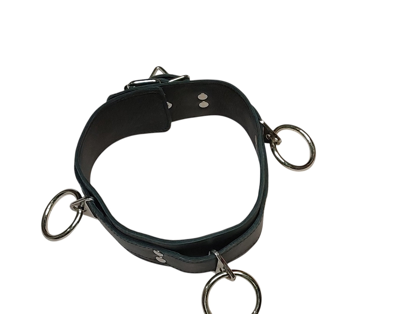 Handmade Leather Collar with  4 Rings (Adjustable BDSM Collar)