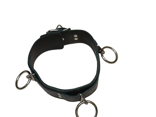 Handmade Leather Collar with  4 Rings (Adjustable BDSM Collar)