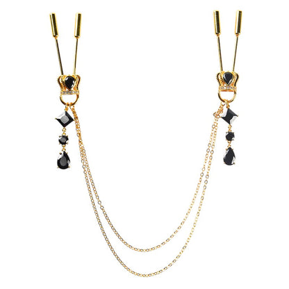 Gold Nipple Clamps with Dual Chains – Luxury BDSM Jewelry