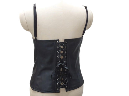 Peitho Handmade Leather Overbust Corset — Adjustable/Removable Straps, Garter Loops/Tabs, Ribbon Front (Black; Custom Colors Available)