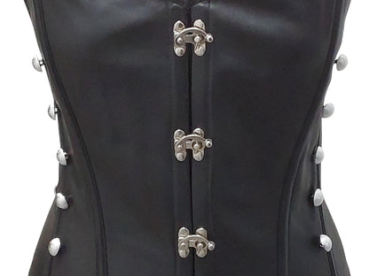 Jaya Hand-Made Leather Decorative Overbust Corset — Black with Silver Swing Locks & Buttons