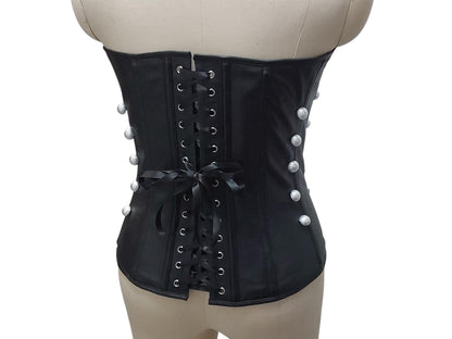 Jaya Hand-Made Leather Decorative Overbust Corset — Black with Silver Swing Locks & Buttons