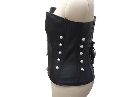Jaya Hand-Made Leather Decorative Overbust Corset — Black with Silver Swing Locks & Buttons
