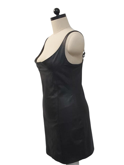 Handmade Black Lamb Leather Bustier Dress – Slim Fit, Adjustable Straps, Hidden Zipper