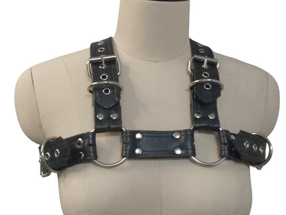 Versatile Handmade Black Leather Chest Harness