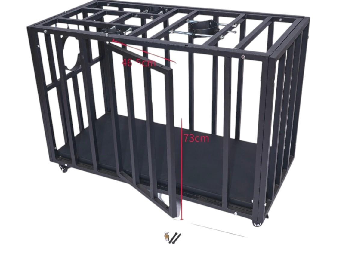 Heavy-Duty Steel Confinement Cage | Lockable Dungeon Furniture, 125cm Interior, Wheels