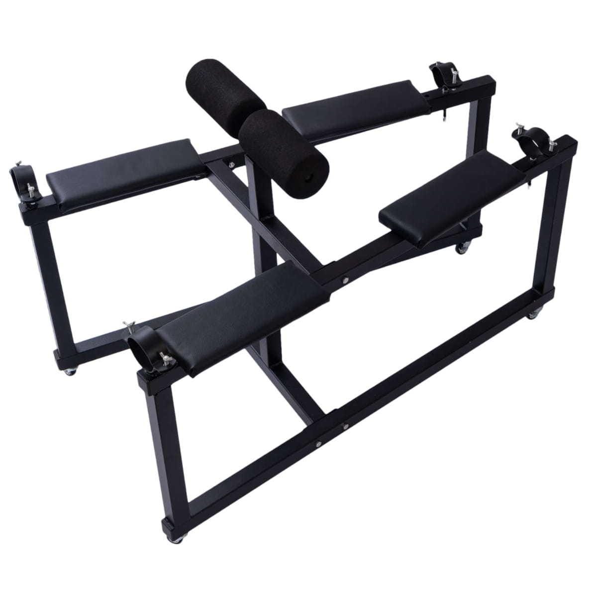 Mature Bondage Frame with Adjustable Padded Rests | Heavy-Duty BDSM Sex Furniture | Lockable Casters, Black Steel