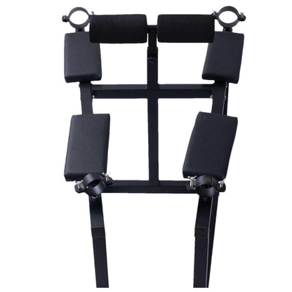 Mature Bondage Frame with Adjustable Padded Rests | Heavy-Duty BDSM Sex Furniture | Lockable Casters, Black Steel