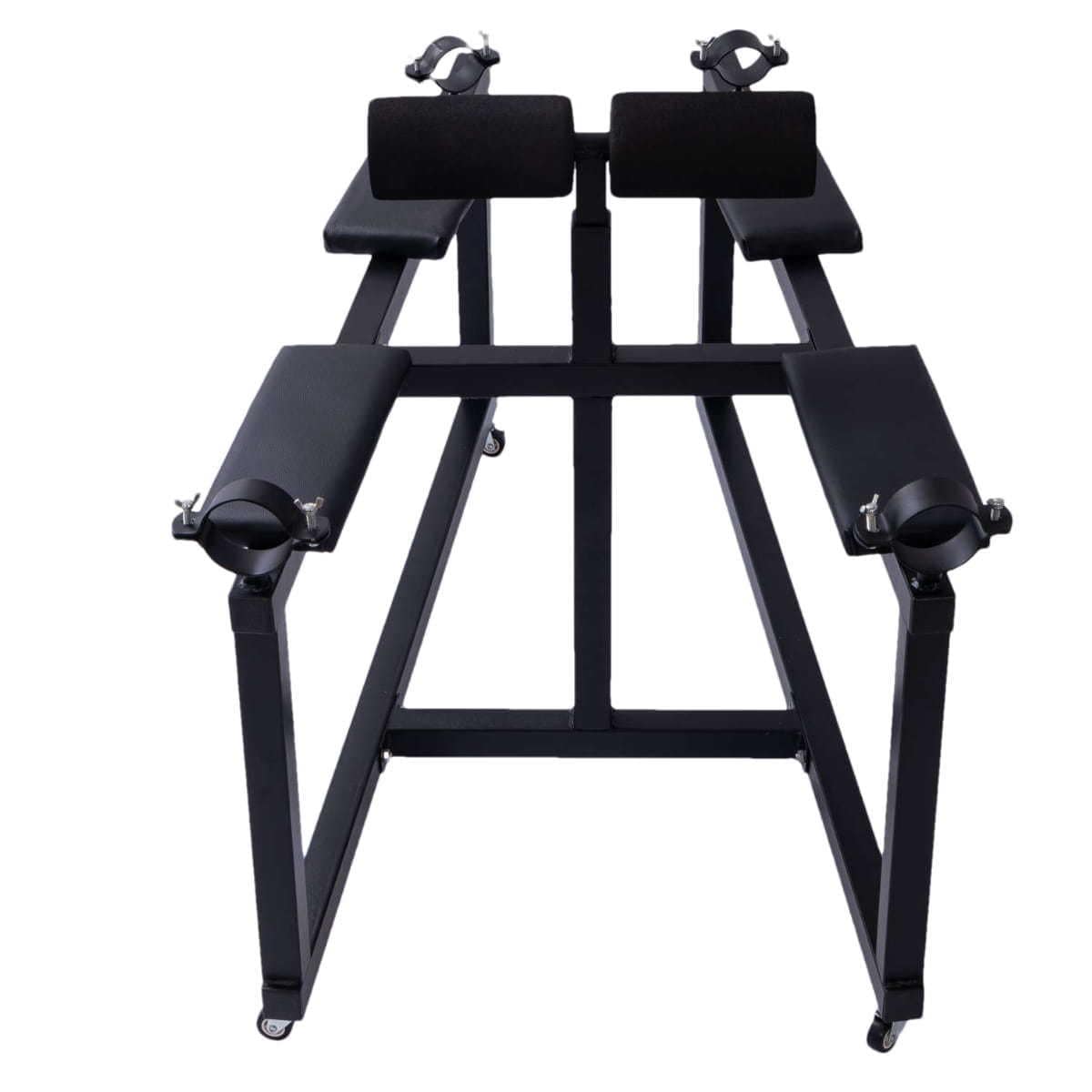 Mature Bondage Frame with Adjustable Padded Rests | Heavy-Duty BDSM Sex Furniture | Lockable Casters, Black Steel