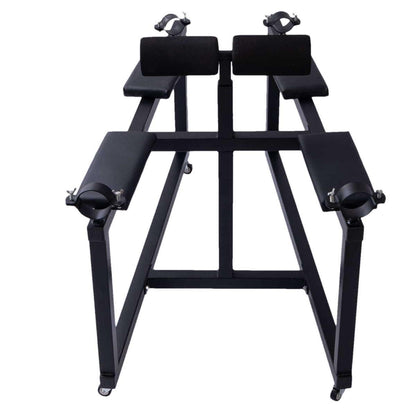 Mature Bondage Frame with Adjustable Padded Rests | Heavy-Duty BDSM Sex Furniture | Lockable Casters, Black Steel