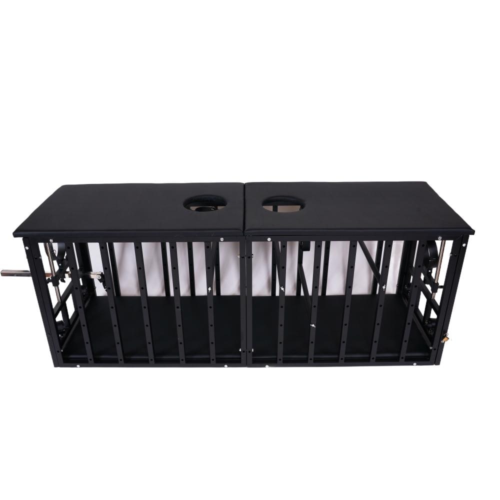 Extra Long Adult Cage Bed | Padded PU Leather Top, Lockable Casters, Black Steel Frame