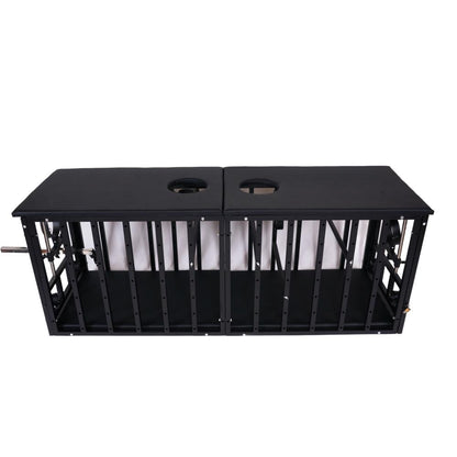 Extra Long Adult Cage Bed | Padded PU Leather Top, Lockable Casters, Black Steel Frame