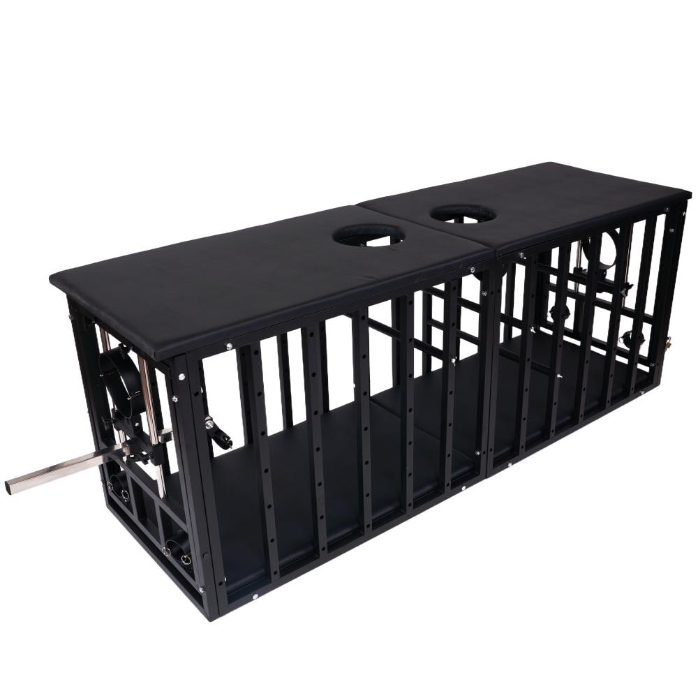 Extra Long Adult Cage Bed | Padded PU Leather Top, Lockable Casters, Black Steel Frame