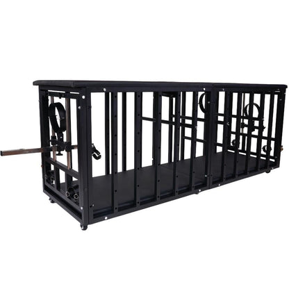 Extra Long Adult Cage Bed | Padded PU Leather Top, Lockable Casters, Black Steel Frame