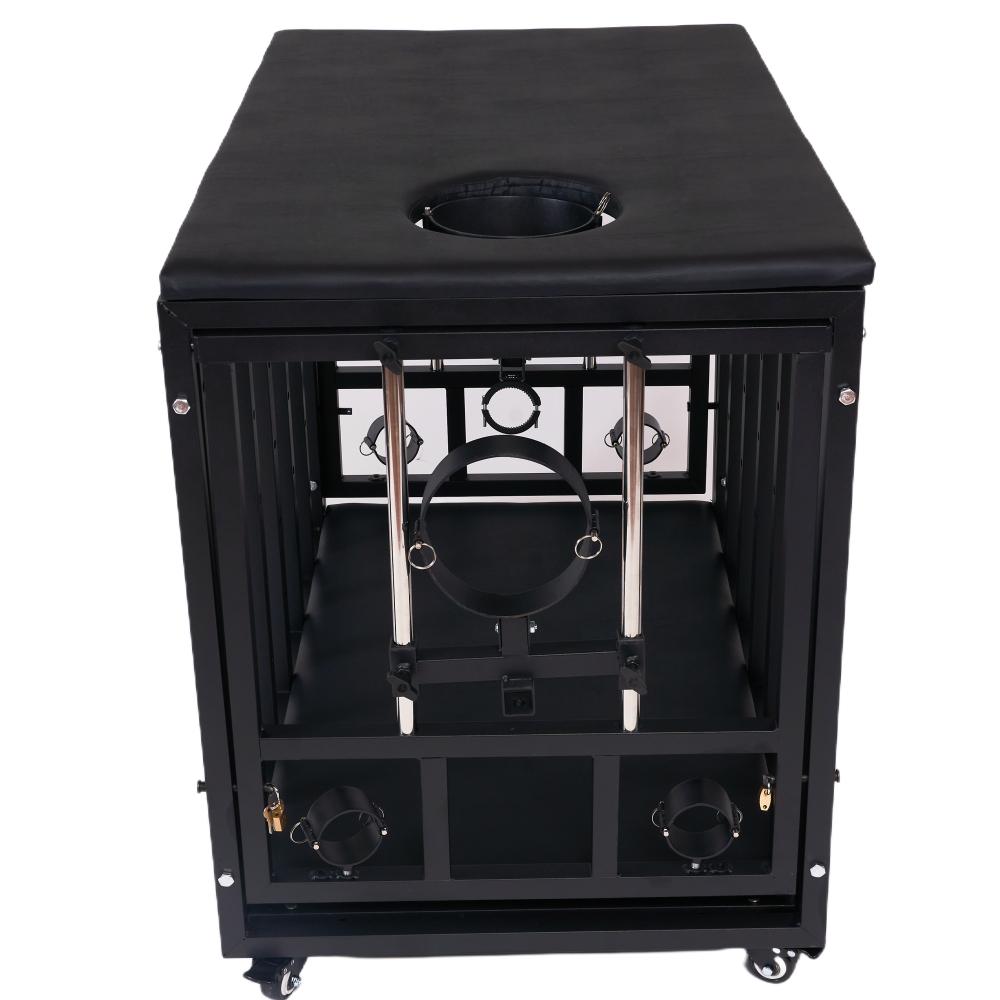 Extra Long Adult Cage Bed | Padded PU Leather Top, Lockable Casters, Black Steel Frame