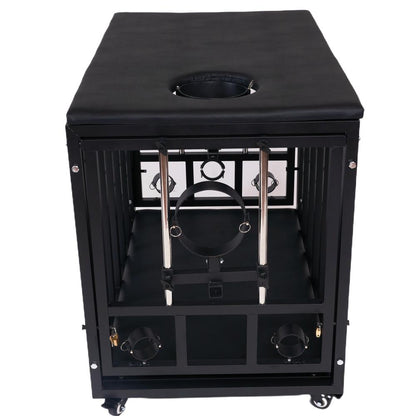 Extra Long Adult Cage Bed | Padded PU Leather Top, Lockable Casters, Black Steel Frame